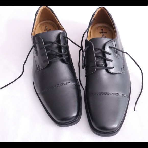 Clarks Mens Tilden Cap Black Leather oxfords